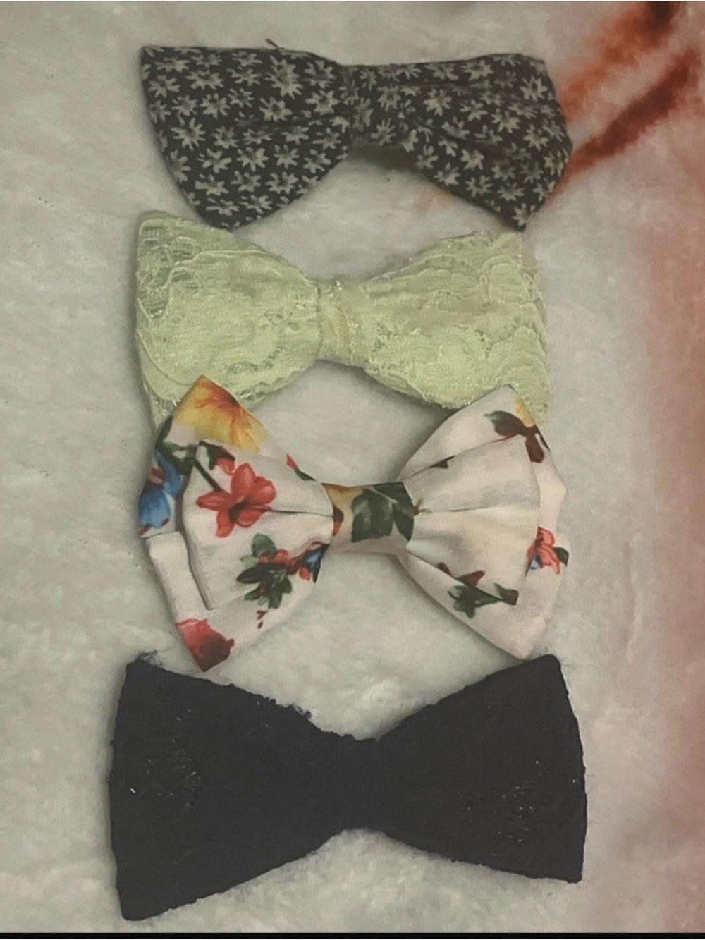 Floral & Lace Kids Bow Hair Clip Set - White, Black, Green, Gray